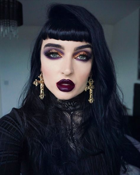 Makeup look by Karina Palmer (karinaxpalmer) Gold Purple Makeup, Heavy Metal Makeup, Indie Makeup Brands, Metal Makeup, Goth Eye Makeup, Hair Up, Concert Makeup, Gothic Hairstyles, Goth Glam