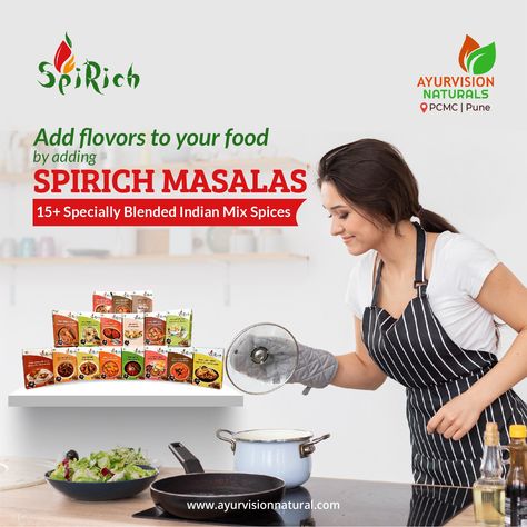 Make every dish taste delicious with SpiRich's 15+ Specially Blended Indian Spices! . Call for home delivery- 9975242120/ 9975862120. Check out all our products at - www.ayurvisionnatural.com. . . . #ayurvisionnaturals #spirich #masala #spirichkandalasunmasala #food #indianfood #foodie #spices #cooking #spicy #homemade #coldpressedoils #organic #healthyfood #healthylifestyle #healthyoils #healthyeating #goodfood #noprocessing #healthycookingoil #pune #pure #eathealthy #stayhealthy Masala Creative Ads, Spices Creative Ads, Fidaa Movie, Tea Ads, Healthy Cooking Oils, Hotel Ads, Ads Creative Advertising Ideas, Advertising Ideas, Creative Interior