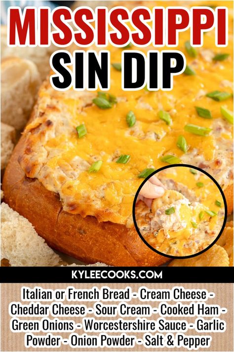 Mississippi Sin Dip Recipe, Sin Dip, Mississippi Sin Dip, Bread Bowl Dip, Bagel Dip, Baked Coconut Shrimp, Cheesy Dip, Bread Bowl, Cheesy Bread