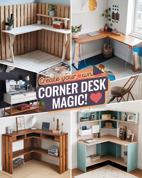 Thinking about a DIY corner desk for your small space? Discover creative ways to enhance your home office setup with desks for small spaces that maximize functionality. These ideas make for a cozy home office and help you carve out an efficient home office space even in limited areas. Perfect for anyone wanting to create a cozy office at home! Which project are you excited to try? #gg #homedesigninsider #cornerdeskideasforsmallspaces Small Office With Corner Desk, Diy Small Corner Desk, Small Office Corner Ideas, Corner Workspace, Desk Ideas For Small Spaces, Corner Desk Ideas, 1950s House Interior, Corner Desk Plans, 1930 House Renovation