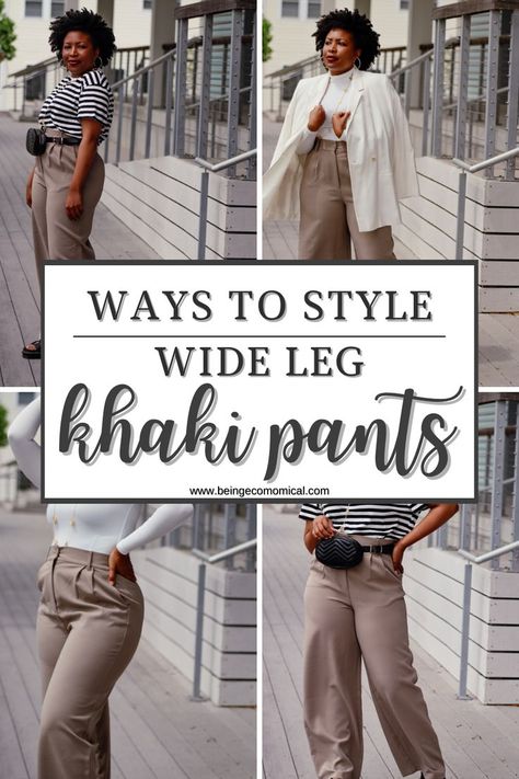 Casual Khaki Pants Outfit, Khaki Pants Outfit Casual, Khaki Pants Outfit Women Casual, Khaki Pants Outfit Ideas, How To Style Khaki Pants, What To Wear With Khaki Pants, Khaki Pants Outfit Women, Style Khaki Pants, Wide Leg Pant Outfit