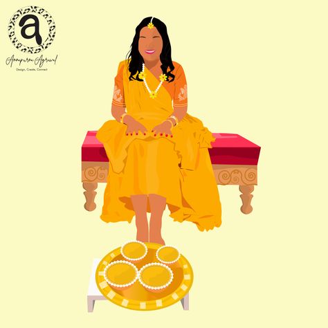 A bride Haldi Illustration Haldi Bride Illustration, Haldi Illustration, Haldi Bride, Bride Haldi, Caricature Wedding, Wedding Caricature, Digital Invitations Wedding, Invitations Wedding, Digital Invitations