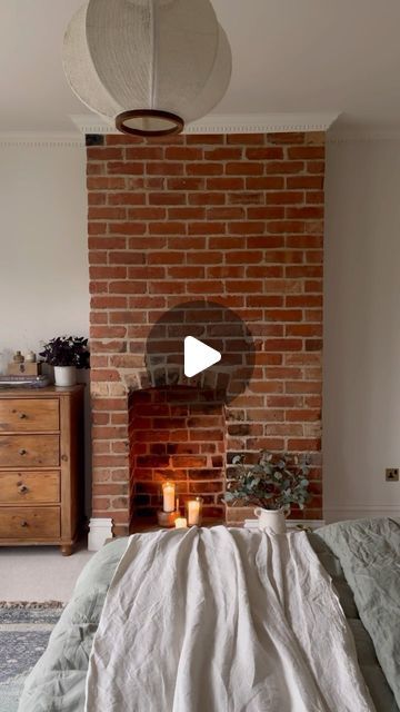 Exposed Brick Chimney Bedroom, Brick Fireplace Bedroom, Chimney Renovation, Chimney Breast Ideas No Fireplace, Off Centre Fireplace, Plaster Over Brick Fireplace, Chimney Makeover, Chimney Breast Ideas, Victorian Bedroom Fireplace