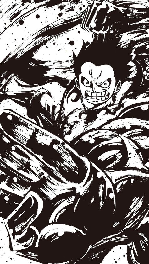 Luffy Gear 4 //One piece Luffy Gear Fourth, Luffy Gear 4, One Piece Tattoos, One Piece Figure, Gear 4, One Piece Wallpaper Iphone, White Drawing, Japon Illustration, One Piece Drawing