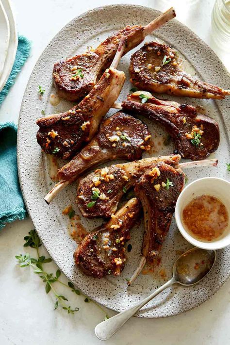 These Garlic Butter Lamb Chops are marinated with simple ingredients that help the flavor of the lamb shine! We seared them stovetop to give them a delicious crispy exterior and to lock in all the juices and flavor. Finish them off with a drizzle of garlic butter! #lambchops #lamb #recipe Garlic Butter Lamb Chops, Gourmet Lamb, Lamp Chop, Butter Lamb, Best Lamb Recipes, Lamb Chops Recipe, Spoon Fork Bacon, How To Cook Lamb, Lamb Chop Recipes