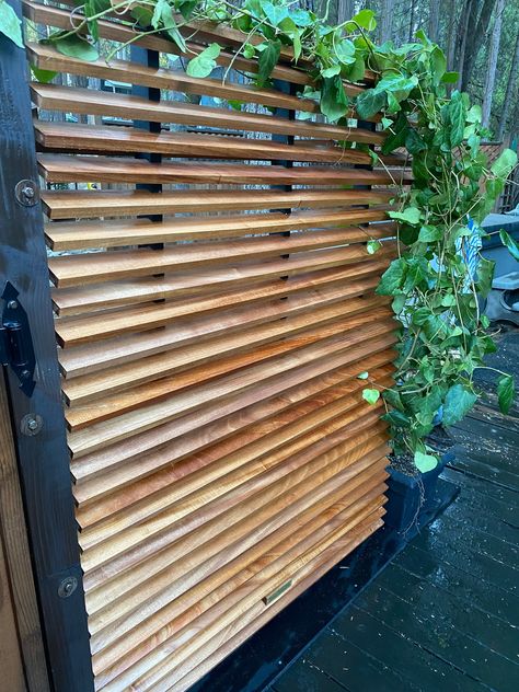 Louver Privacy Wall, Slatted Privacy Wall, Privacy Screen Indoor, Louvered Wall, Privacy Shrubs, Modern Wood Fence, Slatted Fence Panels, Privacy Screening, Shrubs For Privacy