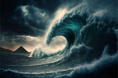 Tsunami Animation, Storm In Ocean, Water Angel, Scary Ocean, Storm Pictures, Dramatic Background, Tsunami Waves, Ocean Storm, Giant Waves