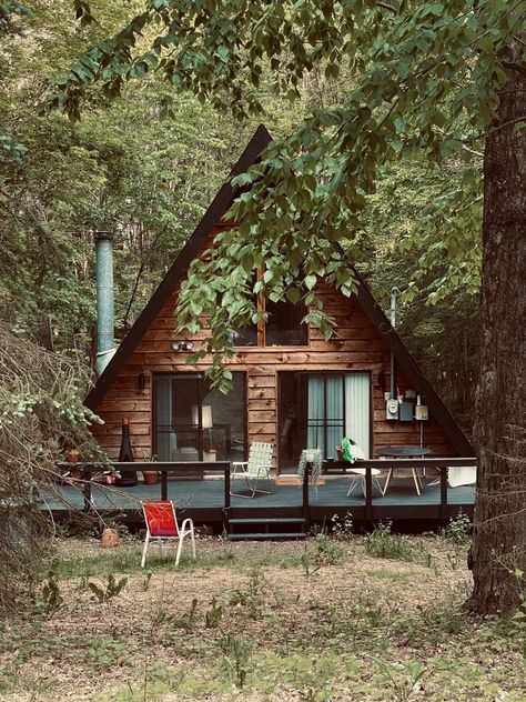 The 15 Best A-Frame Cabin Rentals on Airbnb | 2021 | Field Mag A Frame River House, Simple A Frame House, A Line Cabin, Log Cabin A Frame, Simple A Frame Cabin, A Frame House Interior Ideas, Black A Frame Cabin, Small Cabin Airbnb, Airbnb Plans