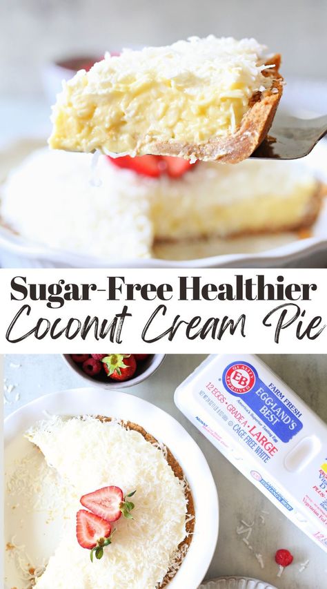 Sugar Free Coconut Cream Pie Recipe Coconut Creme Pie, Recipe With Coconut Milk, Coconut Cream Pie Easy, Best Coconut Cream Pie, Sugar Free Pie, Sugar Free Desserts Easy, Sweet Custard, Coconut Cream Pie Recipes, Low Fat Desserts