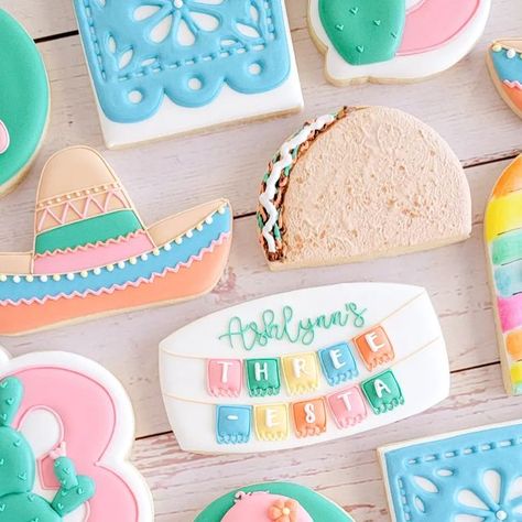 Megan Hoy on Instagram: "Three-esta 🦩 all these cute themes lately geez!! . . . . . . . . . . #cookies #sugarcookies #bradentoncustomcookies #customcookies #royalicingcookies #cookiesofinstagram #royalicing #srqlocal #monarchbakingcompany #bradentonfl #bradentoncookies #bradentondecoratedcookies #sarasota #Sarasotacookies #icedcookies #cookiedecorating #cookiedecorator #decoratedsugarcookies #designercookies #annamariaislandcookies #sugarart #edibleart #annamariaislandflorida #smallbuisness #co Threeesta Cookies, Three Esta Cookies, Three Birthday Theme, Three Esta Birthday Party, Fiesta Cookies, Three Esta, Fiesta Birthday Party, Kids Themed Birthday Parties, Third Birthday Party