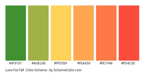 Color scheme palette image Green Yellow Orange Color Palette, Orange Hex, Fall Color Schemes, Orange Palette, Hexadecimal Color, Green Name, Green Color Palette, Orange Color Palettes, Color Palette Bright