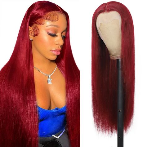 PRICES MAY VARY. 99J Lace Front Wigs: 100% brazilian virgin human hair, our burgundy red lace front wigs deliver a soft and silky texture with lasting durability, with no shedding or tangling. Expertly crafted to ensure a natural and comfortable look, our 99j straight lace front wigs is pre-plucked with baby hair and shaped at high temperatures to provide a chemical-free and hand-sewn finish. 99J Lace Front: our lace front wig features a 13x6 inch design, 180% density, for a secure and comfortab Hair Frontal, Lace Front Wigs Human Hair, Silky Texture, Harley Quinn Cosplay, Straight Lace Front Wigs, Wigs Human Hair, Burgundy Lace, Hd Lace, Frontal Wigs