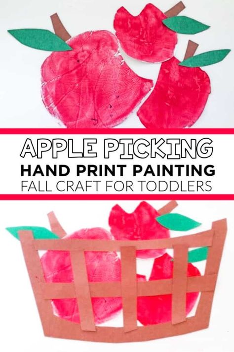 Apple Picking Hand Print Painting. Fall Crafts for Toddlers. Apple Picking Fun Apple Hand Print, Hand Print Painting, Quick Easy Crafts, Keepsake Gift Ideas, Fall Crafts For Toddlers, Diy Cinnamon, September Crafts, Games Indoor, Craft For Toddlers