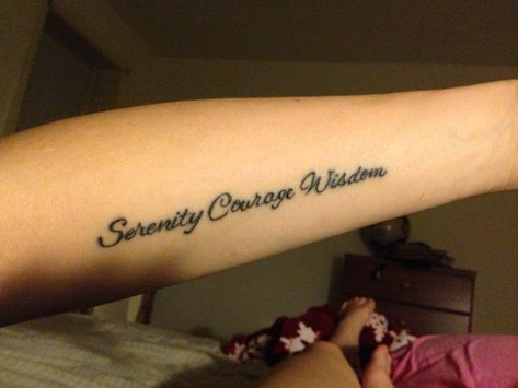 My Serenity Prayer tattoo - LOVE! Serenity Courage Wisdom Tattoo, Serenity Prayer Tattoo, Pray Tattoo, Serenity Courage Wisdom, Serenity Tattoo, Wisdom Tattoo, Tattoos On Wrist, Prayer Tattoo, Courage Tattoos