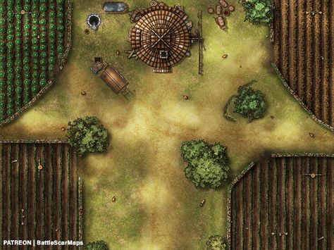 Farm Battle Map (w/ haunted variant) Released on Patreon! https://www.patreon.com/posts/farm-battle-map-74025439 #D20 #DnD #Dungeonsanddragons #Battlemap #Pathfinder #tabletop #tabletopgaming #Roll20 #fantasygrounds #farm #haunted #halloween #windmill #farmland #rpg #dungeon #5e #Patreon #dnd5e #dndart #encounter Visual Library, Battle Map, Fantasy Maps, Battle Scars, Haunted Halloween, Dungeon Maps, Dnd Art, Dungeons And Dragons Homebrew, Fantasy Map