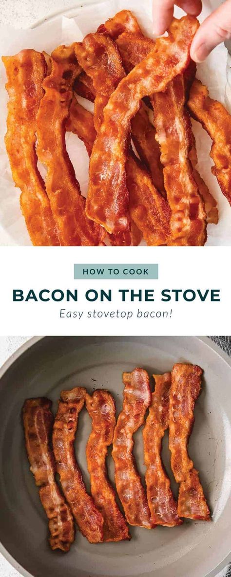 Looking to make classic stovetop bacon? Here's a simple tutorial on how to cook bacon on the stove using just 1 ingredient - bacon! Oven Bacon, Bake Bacon, Cooking Turkey Bacon, Perfect Bacon, Air Fryer Recipes Breakfast, Oven Baked Bacon, New Air Fryer Recipes, Air Fryer Recipes Snacks, Bacon In The Oven