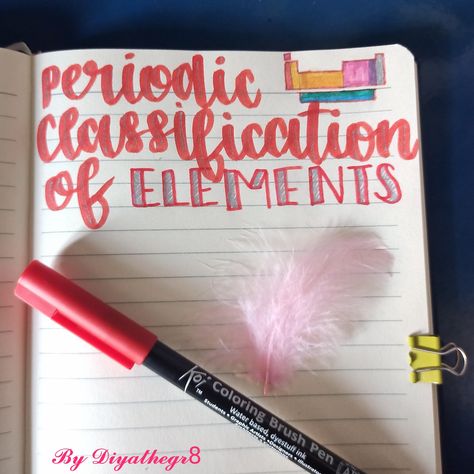 Calligraphy title for chemistry notes on classification of elements Periodic Classification Of Elements, Table Of Elements, Chemistry Notes, Calligraphy Styles, Basic Concepts, Drawing Ideas, Chemistry, Periodic Table, Calligraphy