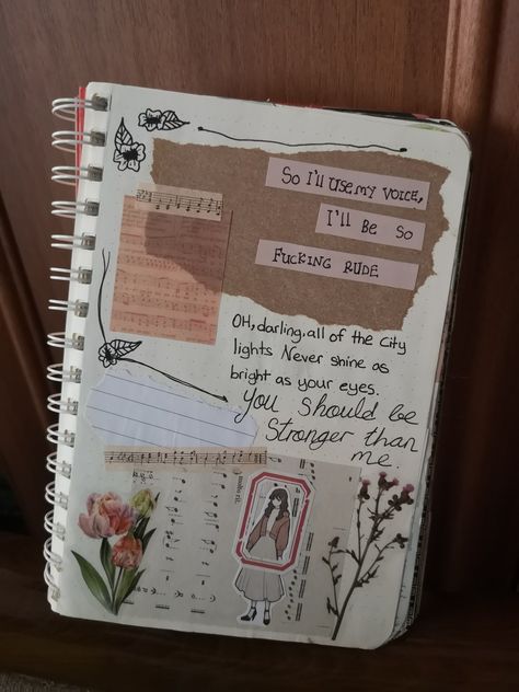 music lyrics bullet journal scrapbook page ideas Lyrics Notebook, Lyric Journal, Song Diary, Bullet Journal Scrapbook, Bujo Journaling, Music Journal, Scrapbook Flowers, Love Box, Journal Scrapbook