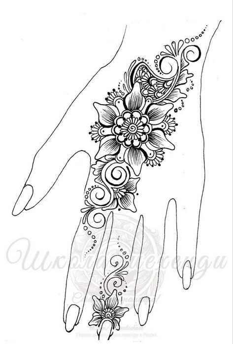 Henna Tattoo Designs Stencil, Mandala Hand Tattoo For Women Stencil, Tattoo Stencil Designs, Henna Tattoo Stencils, Full Hand Tattoo, Mandala Hand Tattoos, Henna Style Tattoos, Floral Thigh Tattoos, Henna Tattoo Designs Simple