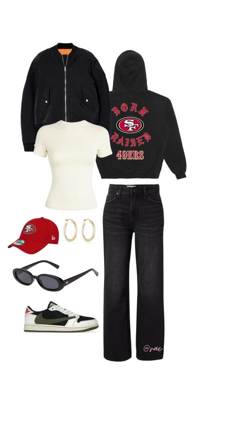 superbowl outfit I 49ers 49ers Game Outfit Women, Superbowl Outfit, 49ers Outfit, 49ers Game, Super Bowl Outfit, Game Outfit, Hat Outfit, Outfit Women, Outfits With Hats