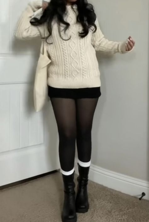 Warm Stockings Outfit, Thanks Outfits Thanksgiving, Cute Fall Outfit Inspo 2024, Shorts With Tights Outfit Winter, Thanksgiving Party Outfits, Fall And Winter Outfits 2024, Winter Movie Date Outfit, Winter Outfits Black Boots, Windy Weather Outfit