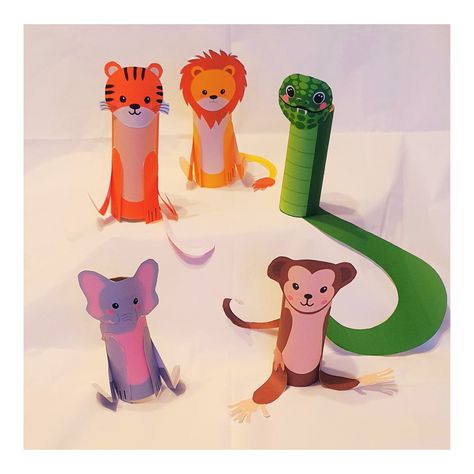 Five Jungle Animals Toilet Roll Paper Crafts Printable Kids Kit PDF Craft Templates Cut And Make Monkey Tiger Lion Snake Elephant Activity Jungle Animal Crafts, Jungle Crafts, Crafts Printable, Toilet Roll Craft, Animal Templates, Craft Templates, Toilet Paper Crafts, Roll Paper, Toilet Paper Roll Crafts