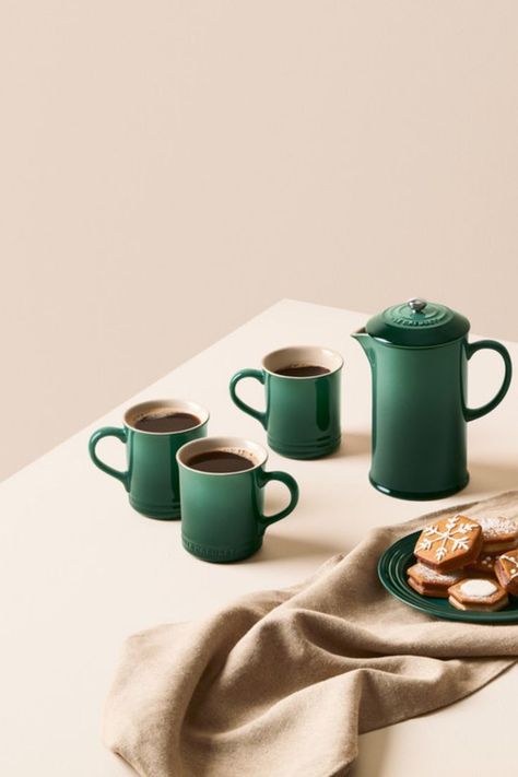 Ingredient Photography, Le Creuset Mug, Ingredients Photography, Green Kitchens, Crockery Design, French Presses, Coffee Smell, Kitchen Green, Coffee Press