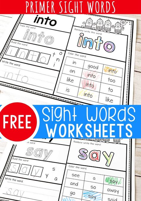 Sight Word Worksheets Free, Dolch Word List, Sight Words Worksheets, Preschool Sight Words, Sight Words Printables, Teaching Sight Words, Dolch Words, Kindergarten Reading Worksheets, Sight Words List