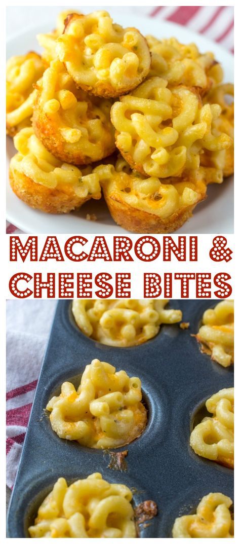 Mini Macaroni and Cheese Bites, everyone's favorite side dish recipe in appetizer form! Perfect for the Super Bowl or any sports party! Cheese Bites Appetizers, Macaroni Cheese Bites, Macaroni And Cheese Bites, Fingerfood Recipes, Cheesy Mac, Jul Mad, Macaroni And Cheese Recipe, Bowl Party Food, Cheese Baked