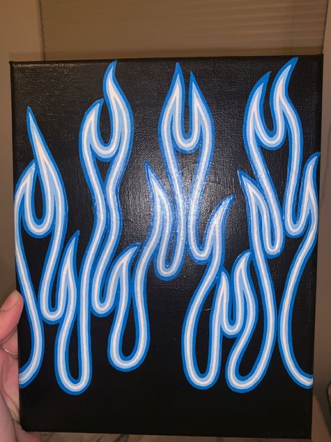 Red Neon Painting, Neon Lightning Bolt Painting, Painting That Looks Like Neon Sign, Painting Ideas Neon Sign, Canvas Painting Trendy, Painted Neon Sign Canvas, Blue Flame Painting, Neon Signs Drawing, Easy Painting Ideas Trippy