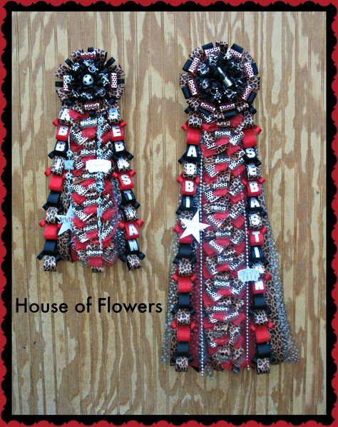 Leopard, Black, Red & Silver Homecoming Mum & Garter House Of Flowers, Mum Ideas, Homecoming Garter, Floral Design Classes, Football Homecoming, Mums The Word, Homecoming Ideas, Leopard Black, Texas Style