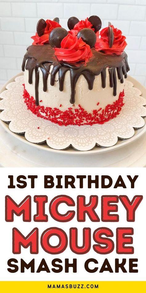 mickey mouse cake Smash Cake Theme, Mickey Mouse Smash Cake, Easy Kids Birthday Cakes, Mickey Mouse Smash Cakes, Diy Mickey Mouse, 1st Birthday Smash Cake, Birthday Cake Tutorial, Mickey Mouse Birthday Cake, Construction Cake