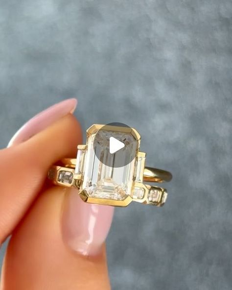 Blake Asaad on Instagram: "New Design Monday✨ Three-Stone Half Bezel Engagement Ring with Baguette Side Stones and Emerald Cut Diamond ✨

This exquisite three-stone ring features a stunning metal half bezel setting, perfectly framing the emerald cut diamond. 💎 Adorned with mini straight baguettes, it’s truly a show stopper. Perfect for the modern minimalist who appreciates clean lines and simple yet sophisticated designs.💍

🌟 1.7mm flat comfort fit band

🌟 Flush fit & stackable design

🌟 Low set for everyday comfort

Shop this ring now through the link in our bio. 🔗If it’s not exactly what you want, let’s customize it! Set up a phone call with one of our designers today.✨

#ecofriendlyjewelry #labgrowndiamonds  #SustainableLuxury #stackablerings #engagementring #engagementrings #good Half Bezel Engagement Ring, Baguette Side Stones, Half Bezel Setting, Baguette Engagement Ring, Half Bezel, Bezel Engagement Ring, Emerald Cut Diamond, Eco Friendly Jewelry, Phone Call