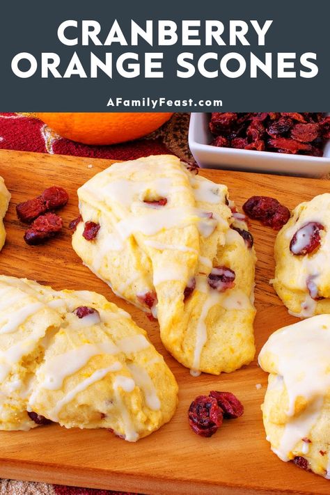 Cranberry Orange Scones - A Family Feast Cranberry Orange Scones Easy, Dried Cranberry Orange Scones, Cranberry Orange Scones Recipe, The Best Scones, Orange Scones Recipe, Best Scones, Feast Recipes, Best Scone Recipe, Mini Scones