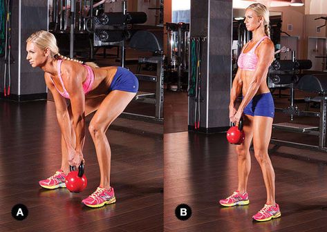 Full-Body Kettlebell Workout - Kettlebell Workout for Women - Oxygen Magazine Deadlift Women, Kettlebell Workouts For Women, Kettlebell Workout Routines, Kettlebell Routines, Kettlebell Benefits, Kettlebell Abs, Kettlebell Deadlift, Kettlebell Challenge, Full Body Kettlebell Workout