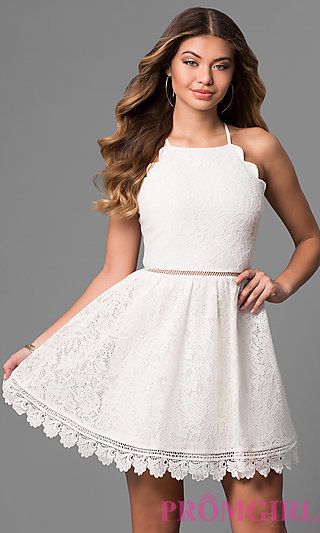 Ivory White Lace Graduation Dress with Scalloped Hem Confirmation Dresses For Teens Catholic, Confirmation Dresses For Teens, Confirmation Dresses, Short Semi Formal Dresses, Short Graduation Dresses, White Dresses Graduation, Graduation Party Dresses, Simply Dresses, Prom Dresses 2015