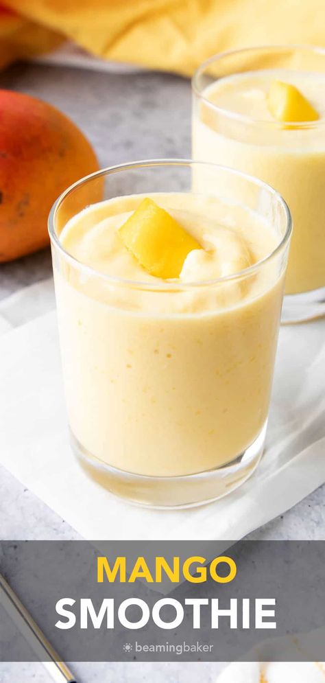 Mango Smoothie – 3 Ingredients! - Beaming Baker Best Mango Smoothie, Easy Mango Smoothie, Healthy Mango Smoothie, Amazing Smoothies, Beaming Baker, Smoothie Without Banana, Mango Smoothie Recipe, Smoothie Mango, Mango Banana Smoothie