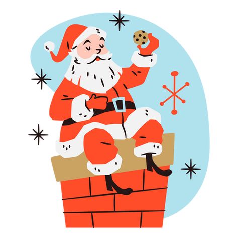 Santa claus vintage chimney PNG Design Happy Holidays Drawing, Santa Graphic Design, Santa Illustration Simple, Christmas Cake Illustration, Christmas Iconography, Santa's Workshop Illustration, Christmas Design Graphic Illustration, Winter Sketchbook, Christmas Character Design