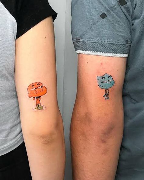 Cosmo And Wanda Matching Tattoos, Matching Tattoo Ideas For Sisters, Tattoo For Siblings Of 3, Gumball And Darwin Tattoo, Sibling Tattoos For Two, Matching Tattoos Sibling Brother Sisters, Siblings Matching Tattoos, Brother Sister Tattoo Sibling, Duo Tattoo Ideas