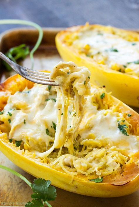 Artichoke Spaghetti Squash, Artichoke Spaghetti, Cleanfoodcrush Recipes, Spaghetti Squash Recipes Chicken, Stuffed Spaghetti Squash, Green Chile Chicken Enchiladas, Cooking Spaghetti, Green Chile Chicken, Clean Foods