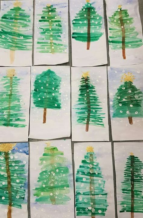 Christmas Art Projects, Winter Art Projects, Christmas Cards Kids, Christmas Kindergarten, Winter Watercolor, 카드 디자인, Christmas School, Winter Crafts For Kids, Preschool Christmas