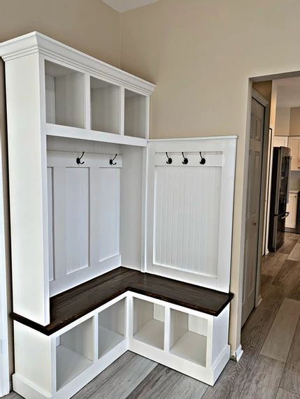 Corner Unit | Mudroom Lockers Custom Mudroom, Garderobe Diy, Small Mudroom Ideas, Vstupná Hala, Mudroom Remodel, Mudroom Cabinets, Mudroom Makeover, Laundry Room/mud Room, Mudroom Bench With Storage