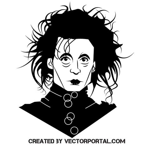 Film character Edward Scissorhands How To Draw Edward Scissorhands, Edward Scissorhands Stencil, Edward Scissorhands Animated, Edward Scissorhands Scrapbook, Edward Scissorhands Portrait, Edward Scissorhands Sticker, Vector Images Illustrations, Tim Burton Beetlejuice, Film Character