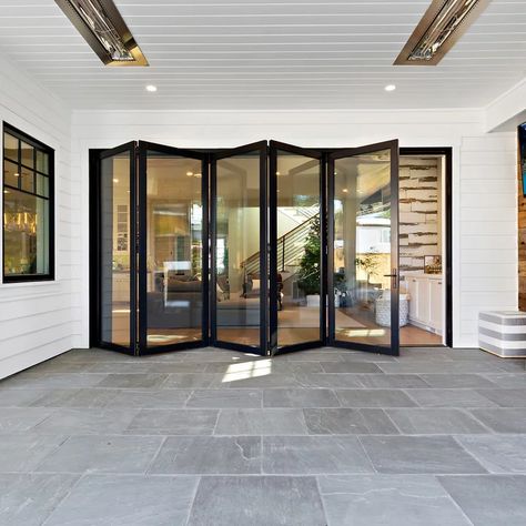 Folding Glass Door, Glass Bifold Doors, Tattoo Modern, Folding Patio Doors, Glass Doors Patio, Iron Entry Doors, Farmhouse Patio, Folding Glass Doors, Wrought Iron Doors