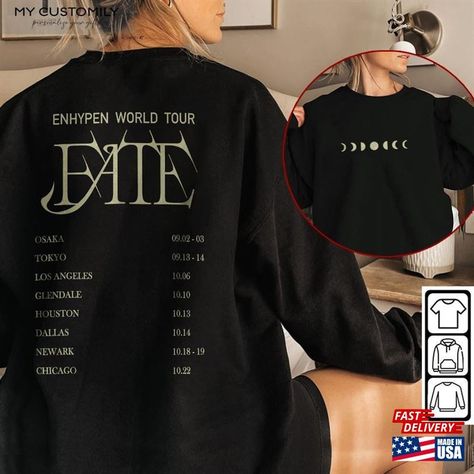 Enhypen Kpop Shirt World Tour Fate 2023 Tee V0 Double Side Engene Hoodie Sweatshirt Unisex Check more at https://mycustomily.com/product/enhypen-kpop-shirt-world-tour-fate-2023-tee-v0-double-side-engene-hoodie-sweatshirt-unisex/ Kpop Shirts, Classic Music, Shirt Designs For Men, Khalid, Unisex Shorts, World Tour, V Neck Tee, Hoodie Sweatshirt, Creative Art