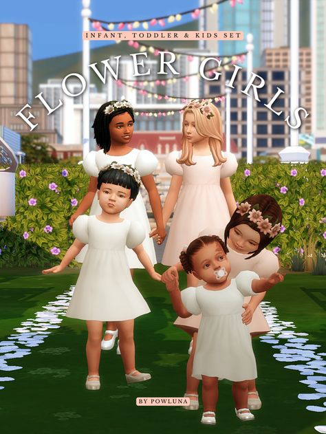 FLOWER GIRLS | Patreon Ts4 Kids, Toddler Wedding Dress, Sims 4 Wedding Dress, Sims Love, Sims 4 Toddler Clothes, Kids Maxi, Sims 4 Family, Sims 4 Cc Kids Clothing, Wedding Dresses For Kids