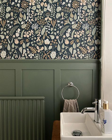 Down Stairs Toilet Wallpaper, Downstairs Toilet Panelling And Wallpaper, Downstairs Loo Panelling And Wallpaper, Small Wc Ideas Downstairs Loo Panelling, Bathroom Wallpaper Modern Farmhouse, Wc Ideas Downstairs Loo Wallpaper, Wc With Panelling And Wallpaper, Hallway Panneling And Wallpaper, Wild Bathroom Wallpaper