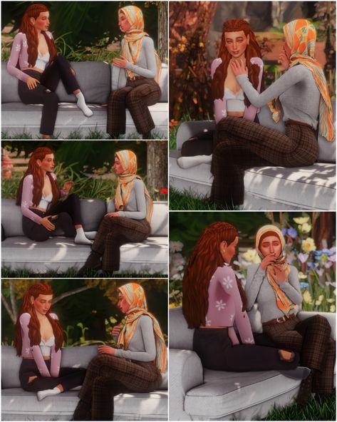 Hey everyone, today I'm excited to share my Couch Chats pose pack with you! This pack depicts two friends having a funny conversation and being interrupted and then one leaves. 
This pack contains 10 poses for 2 sims. Sims 4 Couch Poses, Sims 4 Sitting And Talking Poses, Sims 4 Conversation Poses, Sims Poses, Ts4 Poses, 4 Poses, Bff Poses, Chair Pose, Funny Conversations