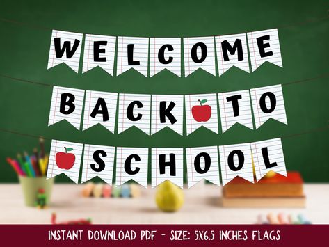 Welcome Back To School Banner PRINTABLE Pennant First Day Of School Banner, Welcome Back To School Banner, Back To School Banner, School Banners, Banner Printable, School Banner, Welcome Back To School, Printable Banner, Flag Sizes