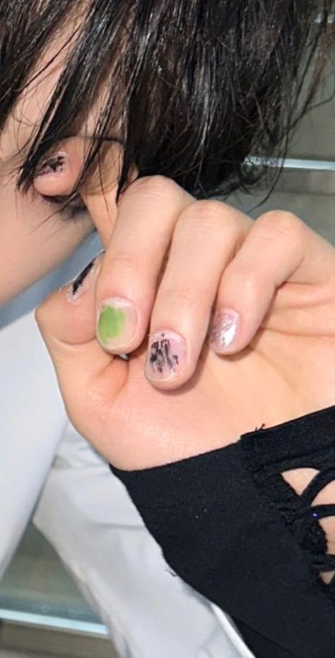 Kpop Idols Nails Male, Temptation Txt Nails, Txt Inspired Nails Temptation, Yeonjun Nails, Txt Inspired Nails, Txt Nails Designs, Kpop Idol Nails, Txt Nails, Idol Nails